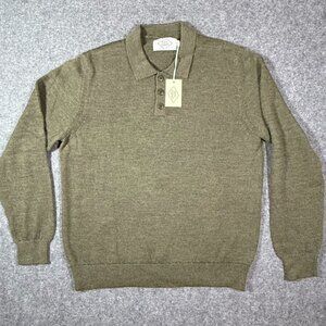 Alex Crane Mens Anchor Polo Sweater Pine Green 100% Merino Wool Sz Large NWT Lux